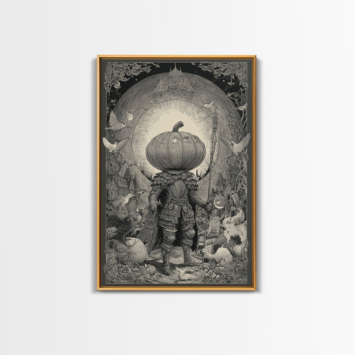 The Pumpkin Paladin, Victorian Macabre Art, Vertical Wall Art, Macabre Wall Art, Canvas Print, Halloween Wall Art, Statement Wall Art