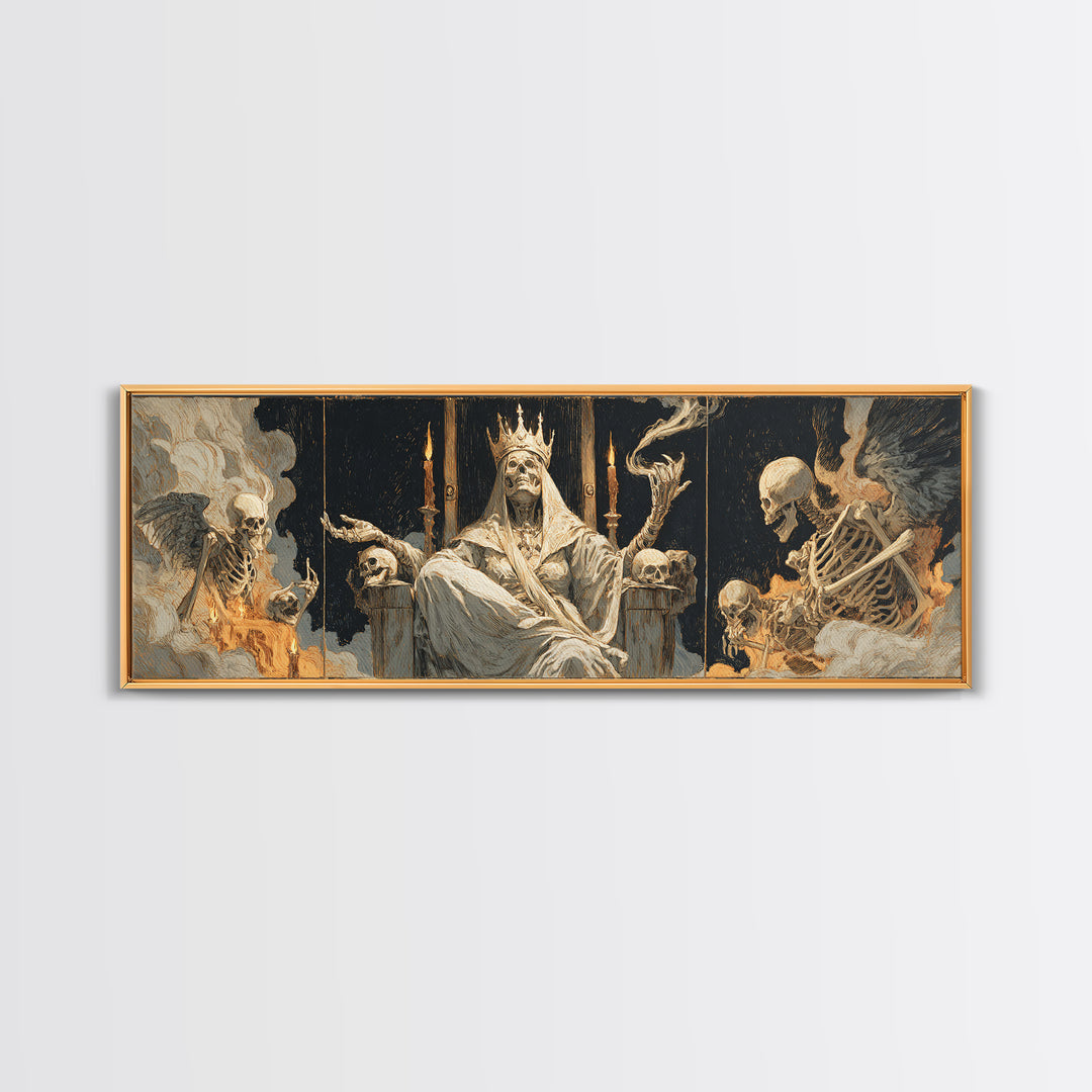 The Necromancer Queen, Visionary Gothic Art, Extra Wide Wall Art, Dark Halloween Decor, Canvas Print, Halloween Wall Art