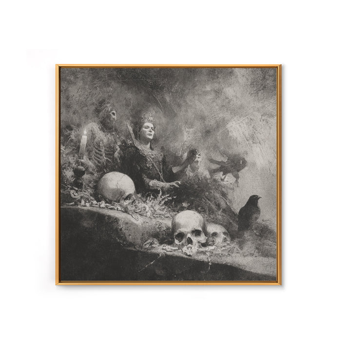 The Necromancer Queen, Symbolist Dream Art, Square Wall Art, Macabre Wall Art, Canvas Print, Halloween Wall Art