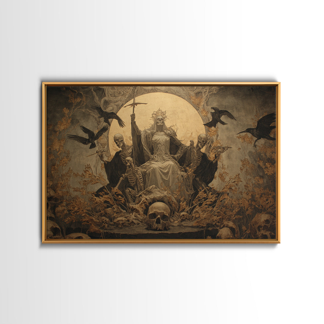 The Necromancer Queen, Symbolist Gothic Landscape, Landscape Wall Art, Dark Halloween Decor, Framed Canvas Print, Halloween Wall Art