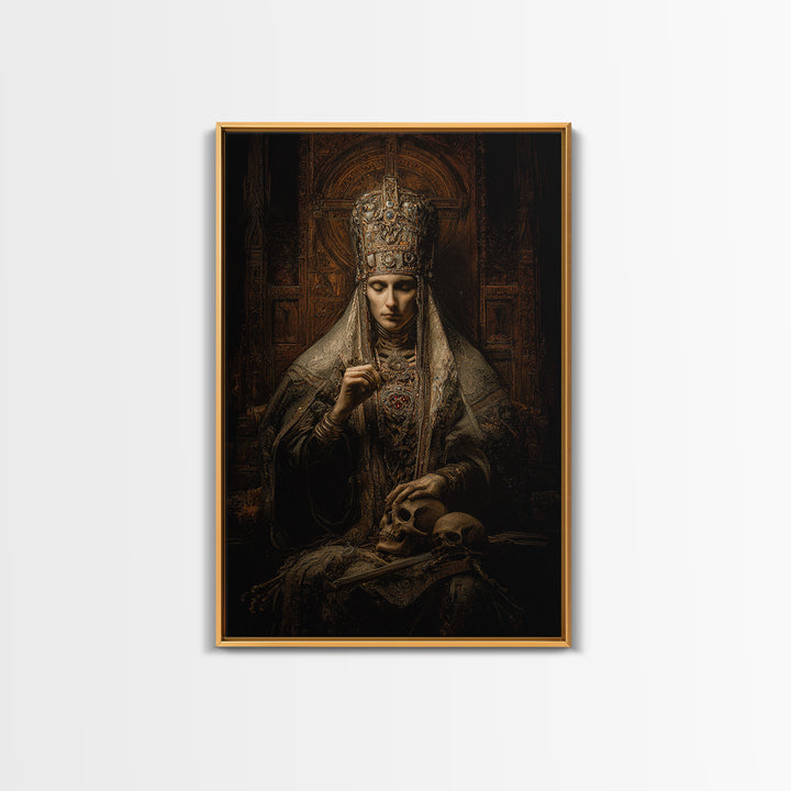 The Necromancer Queen, Ornate Symbolist Art, Vertical Wall Art, Dark Halloween Decor, Canvas Print, Halloween Wall Art