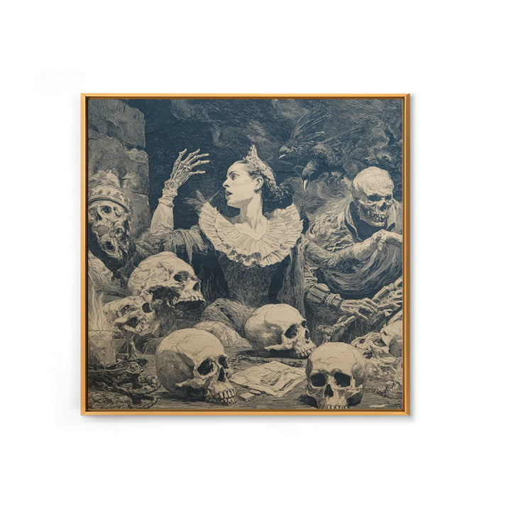 The Necromancer Queen, Symbolist Etching Art, Square Wall Art, Dark Halloween Decor, Canvas Print, Halloween Wall Art, Statement Wall Art