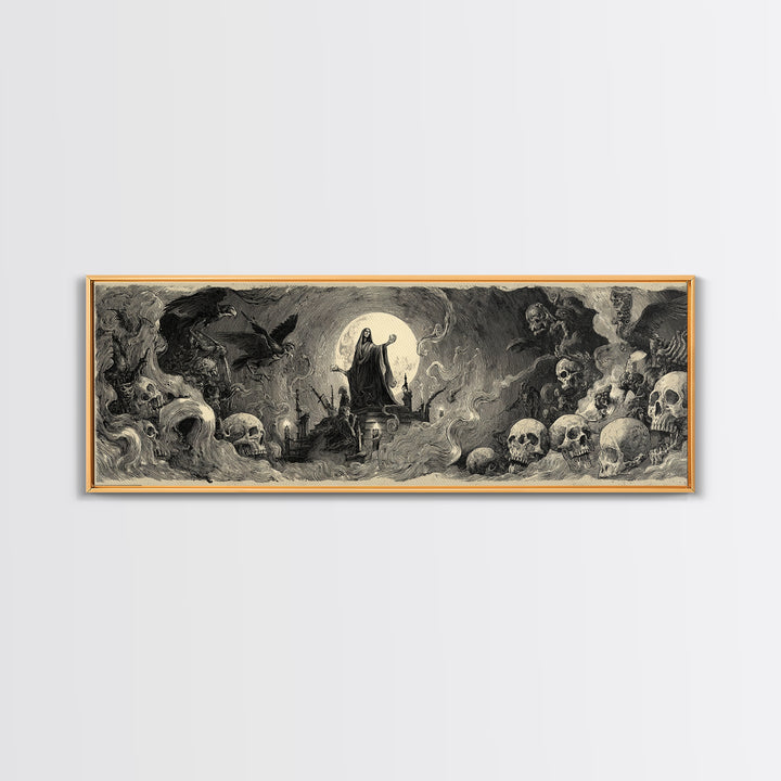 The Necromancer Queen, Expressionist Nightmare Art, Extra Wide Wall Art, Dark Halloween Decor, Canvas Print, Halloween Wall Art