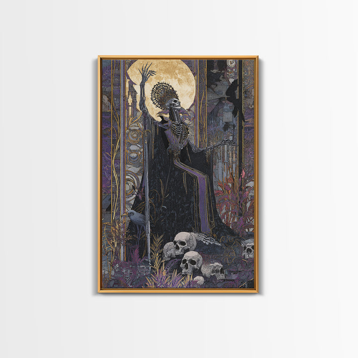 The Necromancer Queen, Stained Glass Gothic Art, Vertical Wall Art, Dark Halloween Decor, Framed Canvas Print, Halloween Wall Art