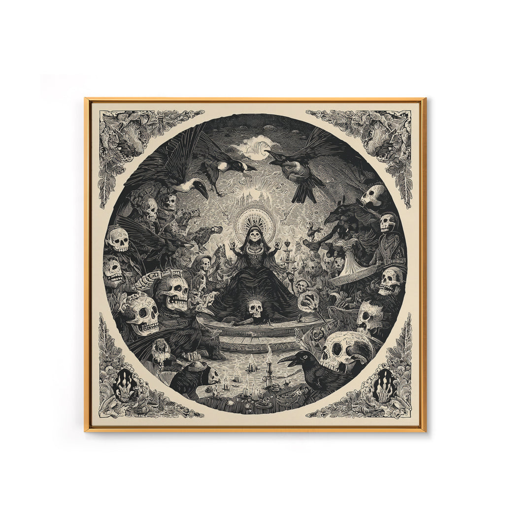 The Necromancer Queen, Macabre Folk Print Art, Square Wall Art, Macabre Wall Art, Canvas Print, Halloween Wall Art