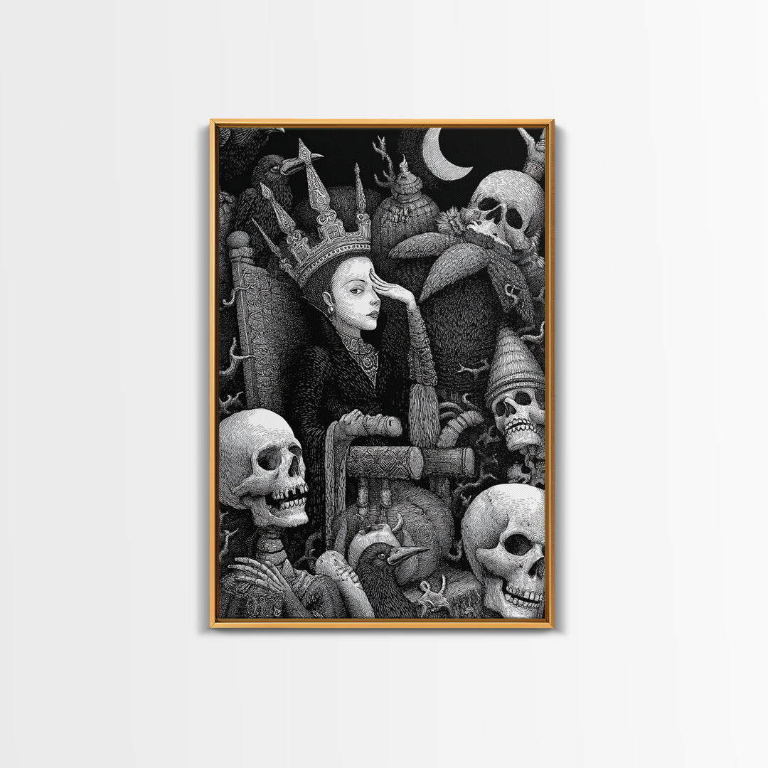 The Necromancer Queen, Victorian Macabre Art, Vertical Wall Art, Gothic Horror Wall Art, Framed Canvas Print, Halloween Wall Art
