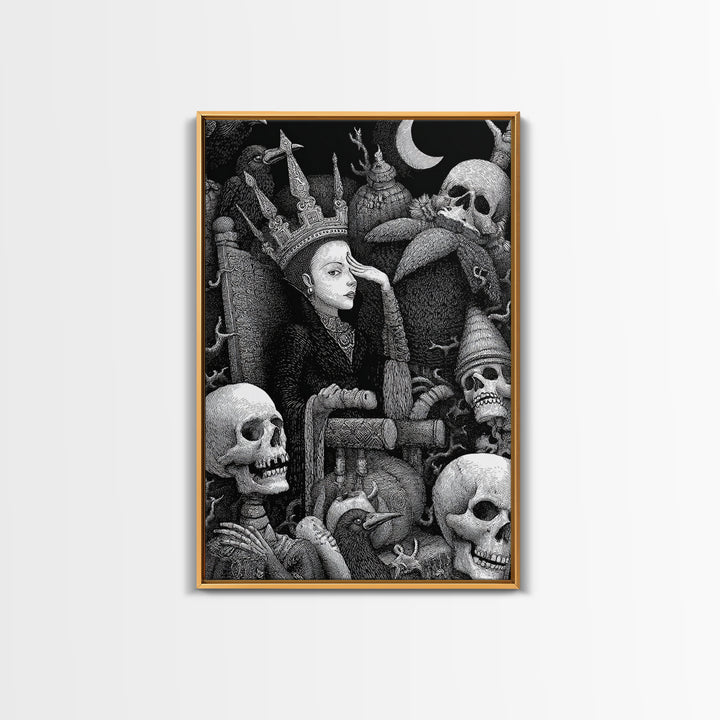 The Necromancer Queen, Victorian Macabre Art, Vertical Wall Art, Gothic Horror Wall Art, Framed Canvas Print, Halloween Wall Art
