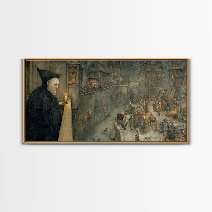 The Bat Prince, Northern Renaissance Horror, Wide Panoramic Art, Gothic Horror Wall Art, Canvas Print, Halloween Wall Art