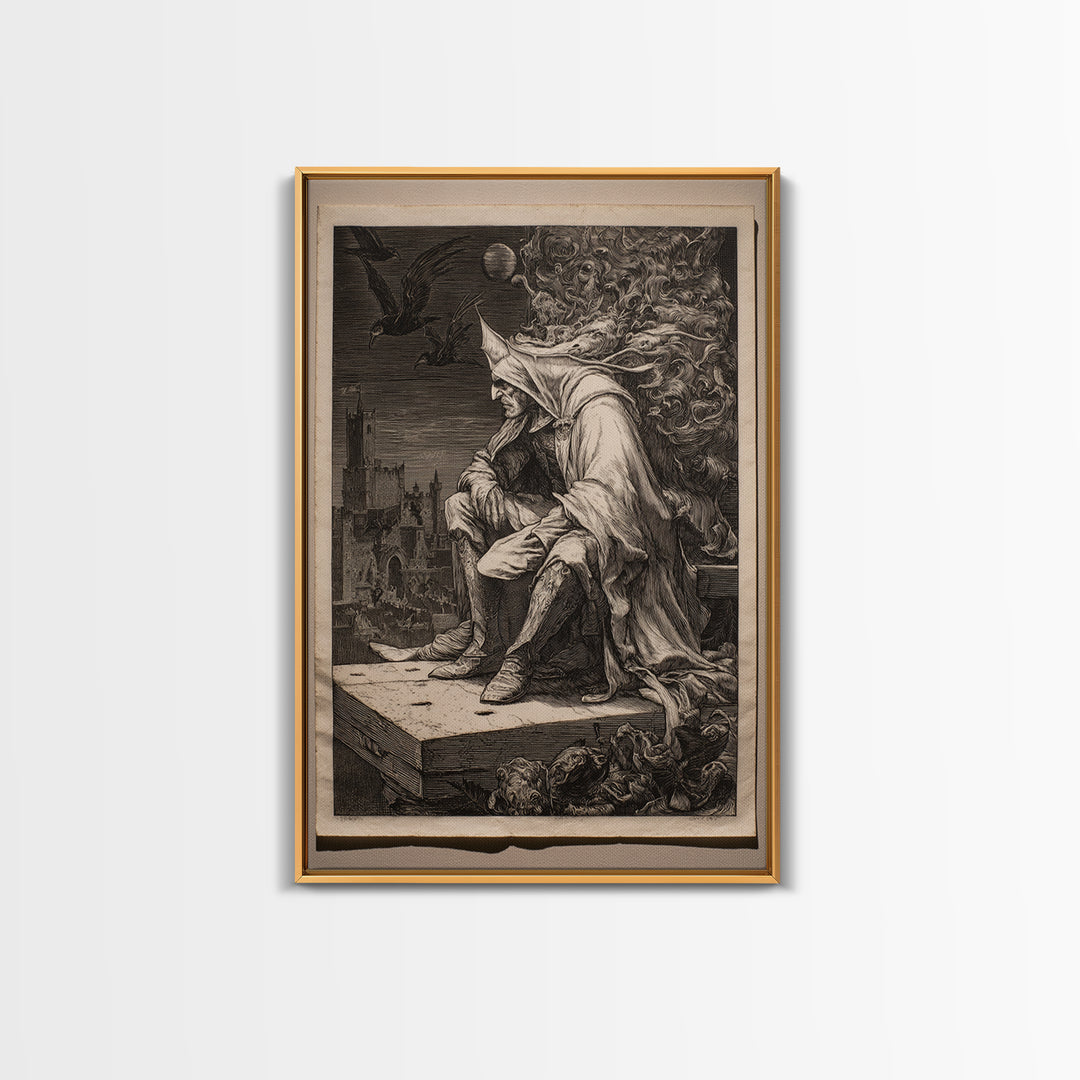 The Bat Prince, Renaissance Engraving Art, Vertical Wall Art, Macabre Wall Art, Canvas Print, Halloween Wall Art, Halloween Decor