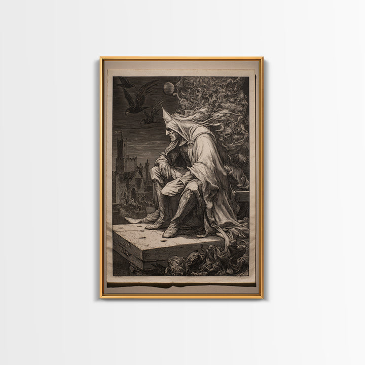 The Bat Prince, Renaissance Engraving Art, Vertical Wall Art, Macabre Wall Art, Canvas Print, Halloween Wall Art, Halloween Decor