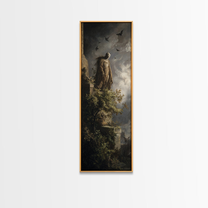 The Bat Prince, Baroque Witchcraft Art, Tall Narrow Wall Art, Gothic Horror Wall Art, Framed Canvas Print, Halloween Wall Art