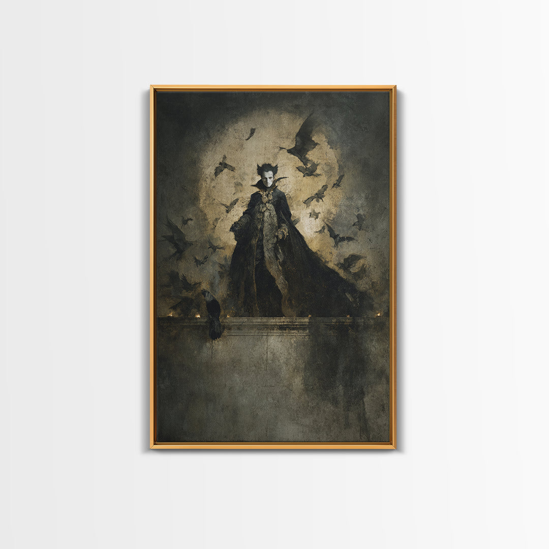 The Bat Prince, Dark Romantic Horror Art, Vertical Wall Art, Gothic Horror Wall Art, Framed Canvas Print, Halloween Wall Art