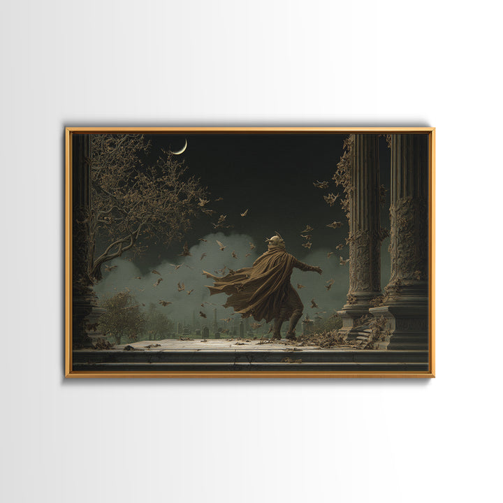 The Bat Prince, Romantic Gothic Landscape, Landscape Wall Art, Dark Halloween Decor, Framed Canvas Print, Halloween Wall Art