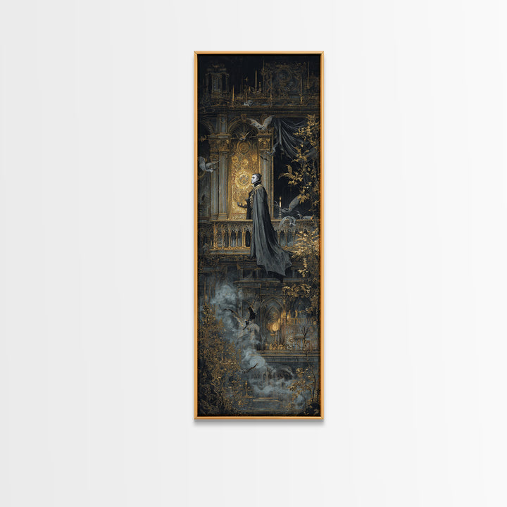 The Bat Prince, Ornate Symbolist Art, Tall Narrow Wall Art, Dark Halloween Decor, Canvas Print, Halloween Wall Art