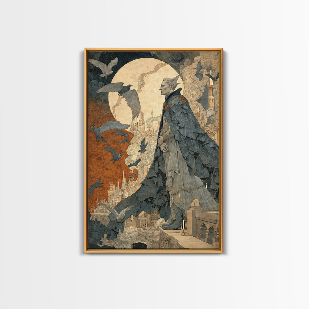 The Bat Prince, Symbolist Etching Art, Vertical Wall Art, Gothic Horror Wall Art, Canvas Print, Halloween Wall Art, Seasonal Home Decor