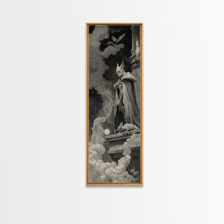 The Bat Prince, Expressionist Nightmare Art, Tall Narrow Wall Art, Dark Halloween Decor, Framed Canvas Print, Halloween Wall Art