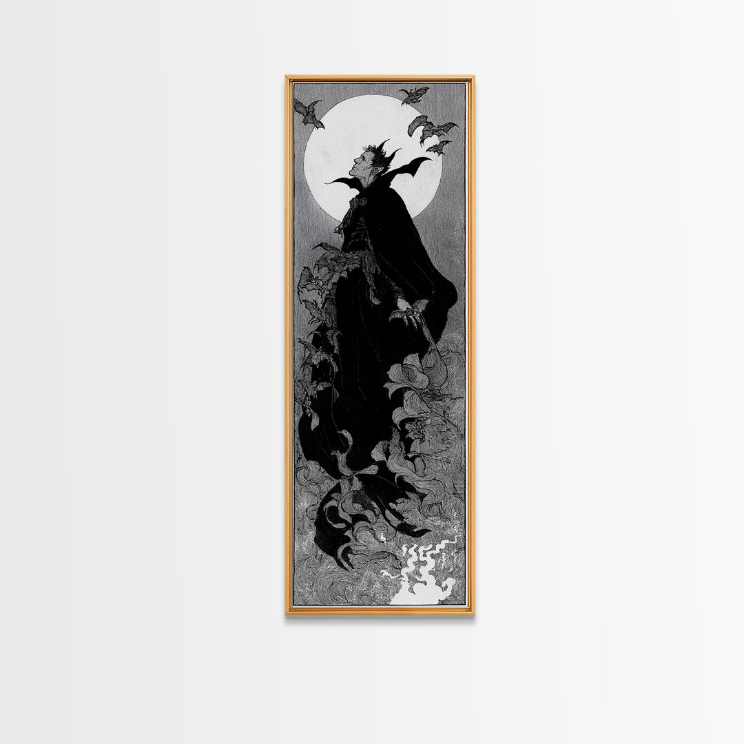 The Bat Prince, Decadent Line Art, Tall Narrow Wall Art, Gothic Horror Wall Art, Canvas Print, Halloween Wall Art
