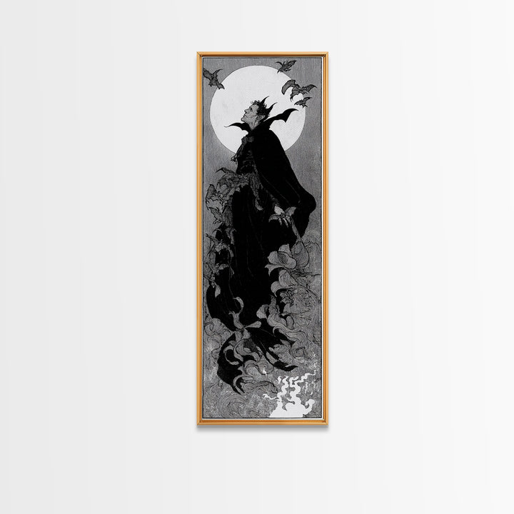 The Bat Prince, Decadent Line Art, Tall Narrow Wall Art, Gothic Horror Wall Art, Canvas Print, Halloween Wall Art