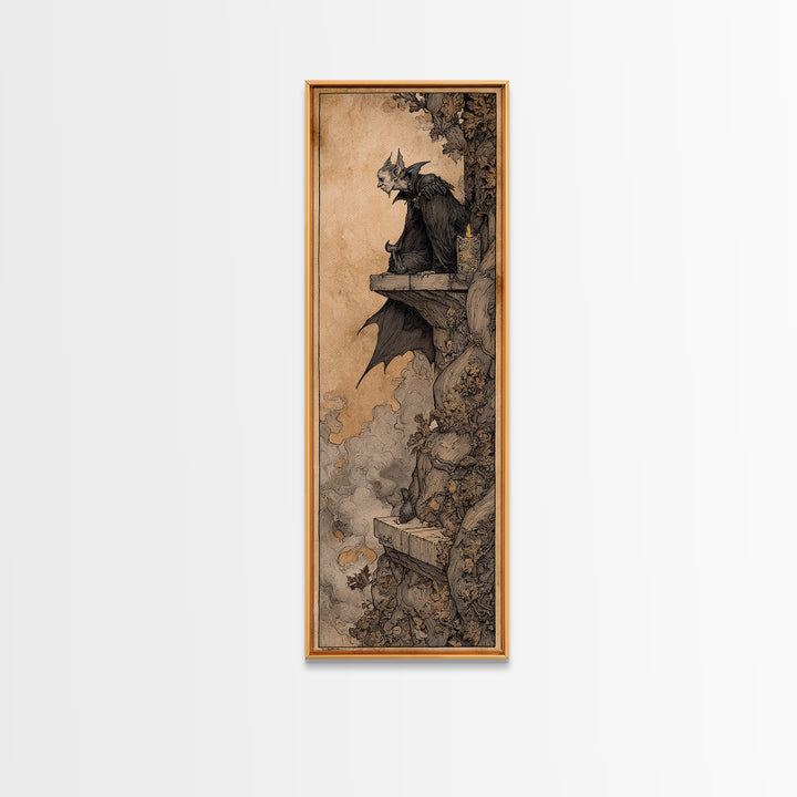 The Bat Prince, Gothic Storybook Art, Tall Narrow Wall Art, Macabre Wall Art, Framed Canvas Print, Halloween Wall Art