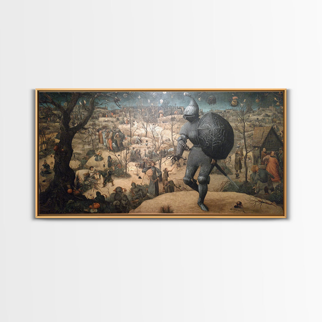 The Spider Knight, Northern Renaissance Horror, Wide Panoramic Art, Macabre Wall Art, Canvas Print, Halloween Wall Art