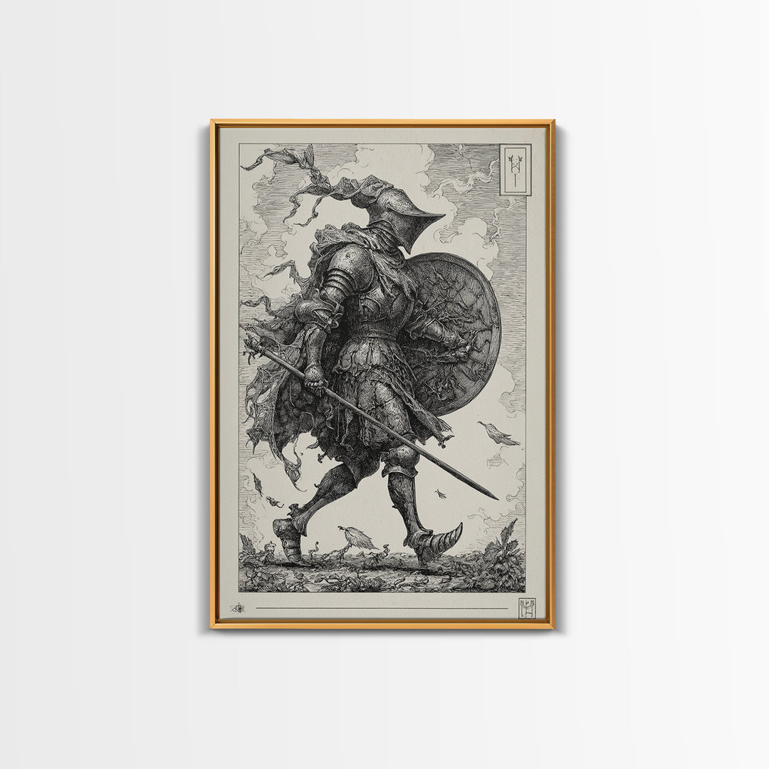 The Spider Knight, Renaissance Engraving Art, Vertical Wall Art, Macabre Wall Art, Canvas Print, Halloween Wall Art, Spooky Wall Decor