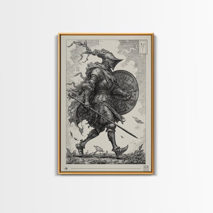 The Spider Knight, Renaissance Engraving Art, Vertical Wall Art, Macabre Wall Art, Canvas Print, Halloween Wall Art, Spooky Wall Decor