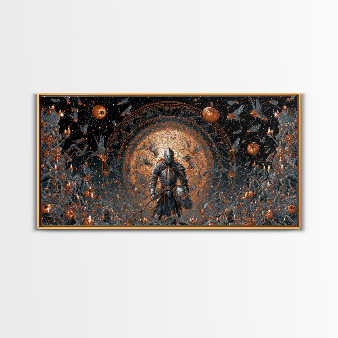 The Spider Knight, Apocalyptic Romantic Art, Wide Panoramic Art, Gothic Horror Wall Art, Canvas Print, Halloween Wall Art, Halloween Decor