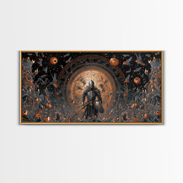 The Spider Knight, Apocalyptic Romantic Art, Wide Panoramic Art, Gothic Horror Wall Art, Canvas Print, Halloween Wall Art, Halloween Decor