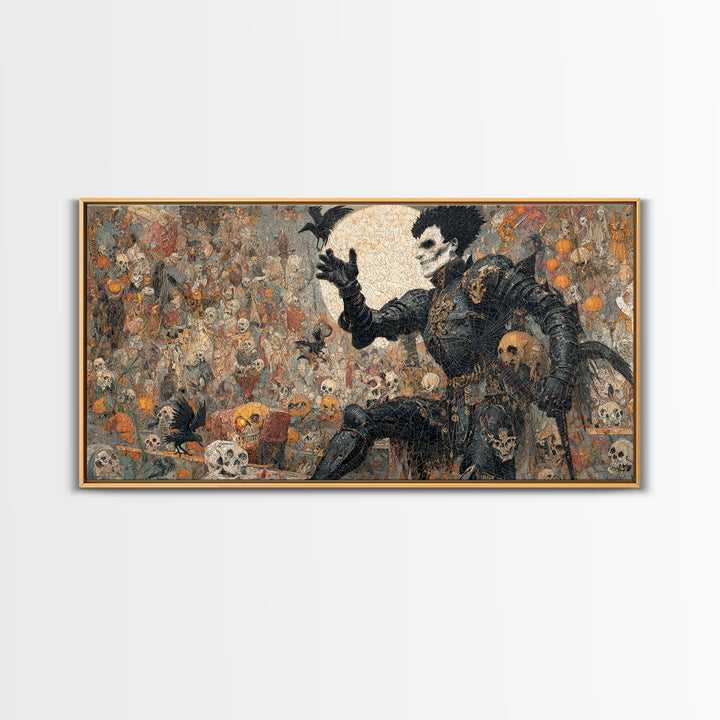 The Spider Knight, Grotesque Carnival Art, Wide Panoramic Art, Macabre Wall Art, Framed Canvas Print, Halloween Wall Art, Halloween Decor