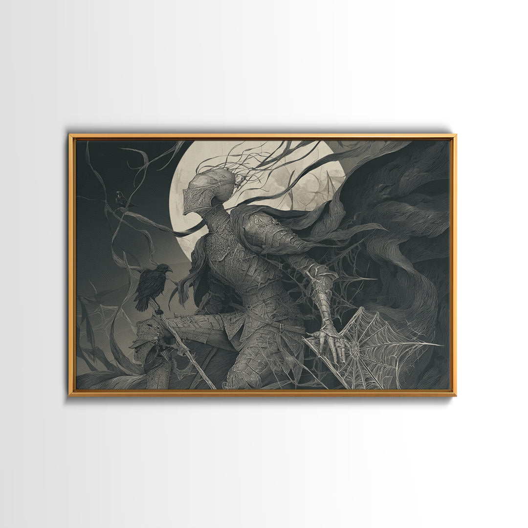 The Spider Knight, Expressionist Gothic Art, Landscape Wall Art, Macabre Wall Art, Canvas Print, Halloween Wall Art, Halloween Decor