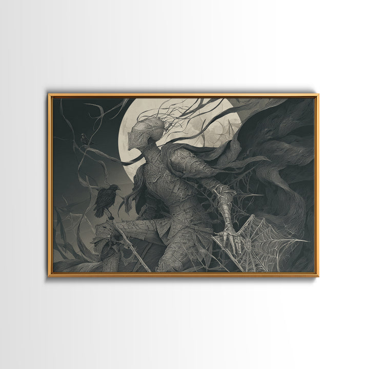The Spider Knight, Expressionist Gothic Art, Landscape Wall Art, Macabre Wall Art, Canvas Print, Halloween Wall Art, Halloween Decor