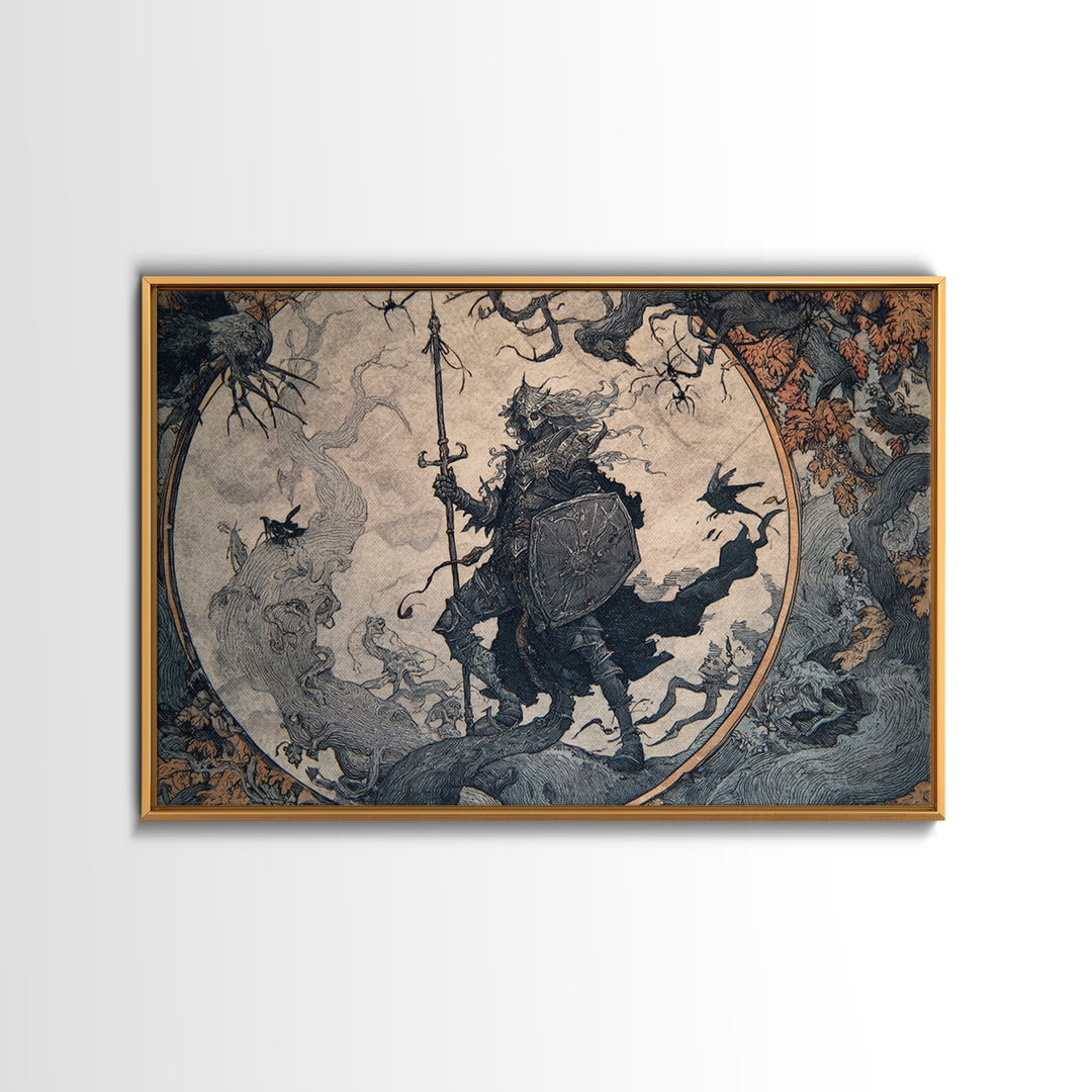 The Spider Knight, Gothic Storybook Art, Landscape Wall Art, Dark Fantasy Wall Art, Framed Canvas Print, Halloween Wall Art
