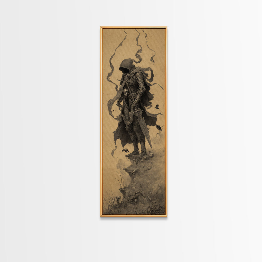 The Spider Knight, Surreal Apocalyptic Art, Tall Narrow Wall Art, Macabre Wall Art, Framed Canvas Print, Halloween Wall Art