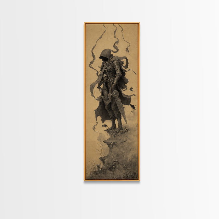 The Spider Knight, Surreal Apocalyptic Art, Tall Narrow Wall Art, Macabre Wall Art, Framed Canvas Print, Halloween Wall Art