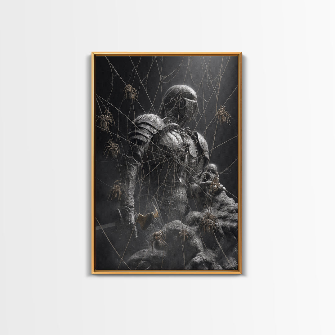 The Spider Knight, Biomechanical Horror Art, Vertical Wall Art, Gothic Horror Wall Art, Canvas Print, Halloween Wall Art, Gothic Home Decor