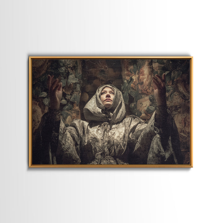 The Moon Priestess, Medieval Grotesque Art, Landscape Wall Art, Dark Fantasy Wall Art, Canvas Print, Halloween Wall Art