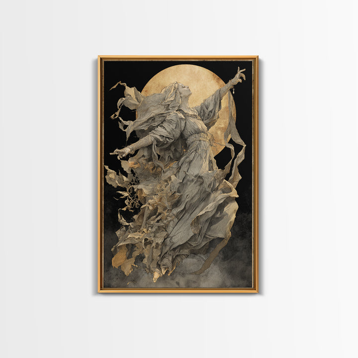 The Moon Priestess, Dark Renaissance Art, Vertical Wall Art, Dark Halloween Decor, Canvas Print, Halloween Wall Art