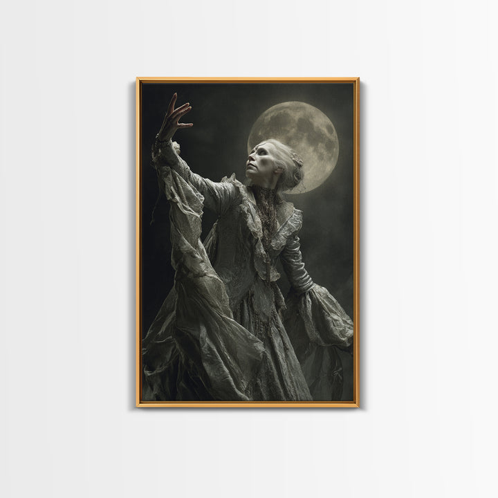 The Moon Priestess, Gothic Nightmare Art, Vertical Wall Art, Dark Halloween Decor, Canvas Print, Halloween Wall Art, Gothic Home Decor