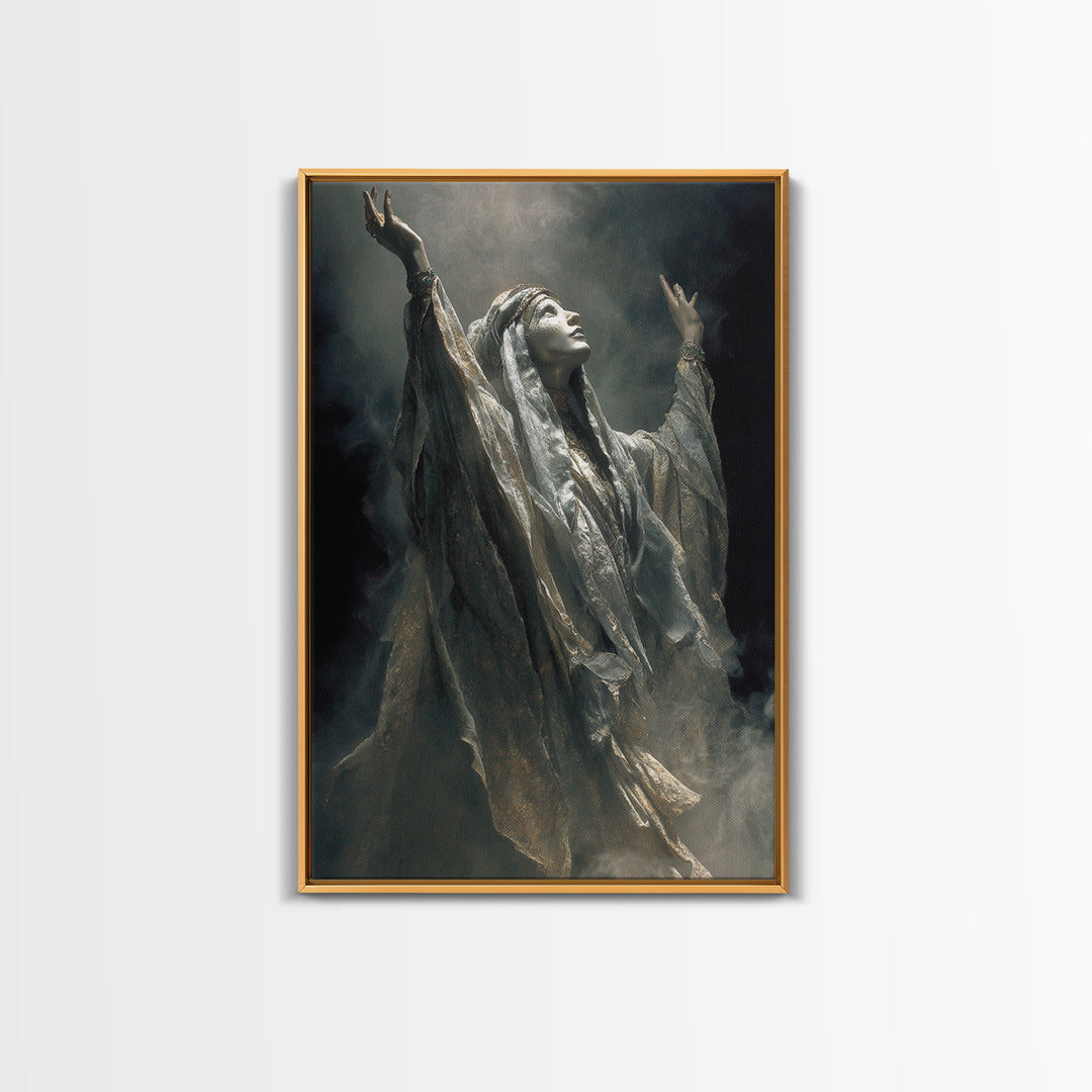 The Moon Priestess, Ornate Symbolist Art, Vertical Wall Art, Dark Halloween Decor, Canvas Print, Halloween Wall Art