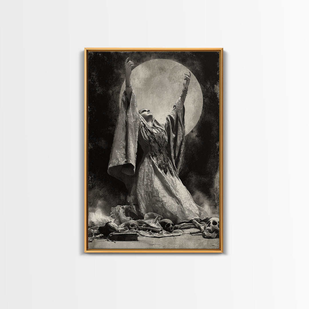 The Moon Priestess, Decadent Gothic Art, Vertical Wall Art, Gothic Horror Wall Art, Framed Canvas Print, Halloween Wall Art