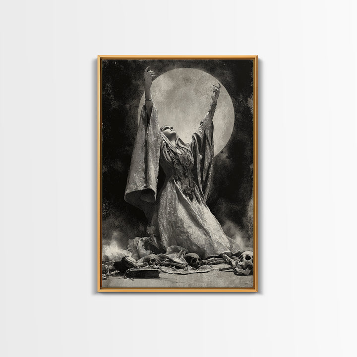 The Moon Priestess, Decadent Gothic Art, Vertical Wall Art, Gothic Horror Wall Art, Framed Canvas Print, Halloween Wall Art