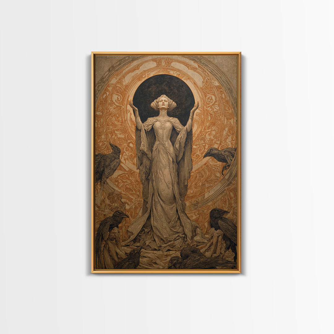 The Moon Priestess, Symbolist Death Art, Vertical Wall Art, Dark Halloween Decor, Canvas Print, Halloween Wall Art