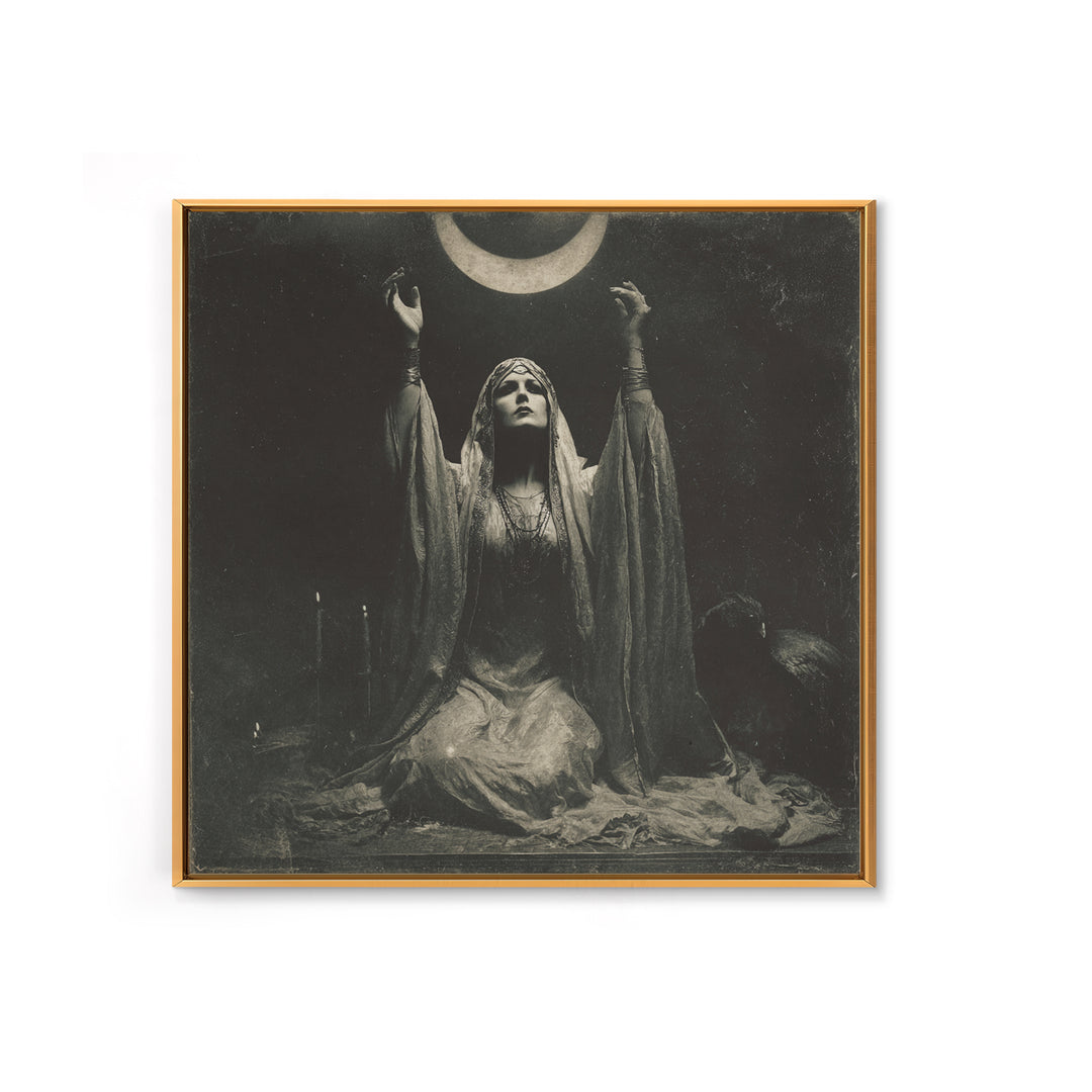 The Moon Priestess, Dark Symbolist Art, Square Wall Art, Dark Fantasy Wall Art, Framed Canvas Print, Halloween Wall Art