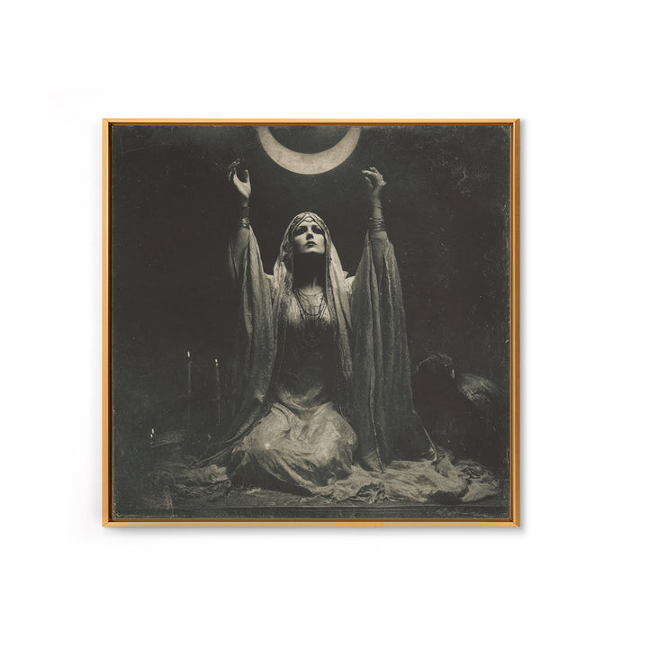 The Moon Priestess, Dark Symbolist Art, Square Wall Art, Dark Fantasy Wall Art, Framed Canvas Print, Halloween Wall Art