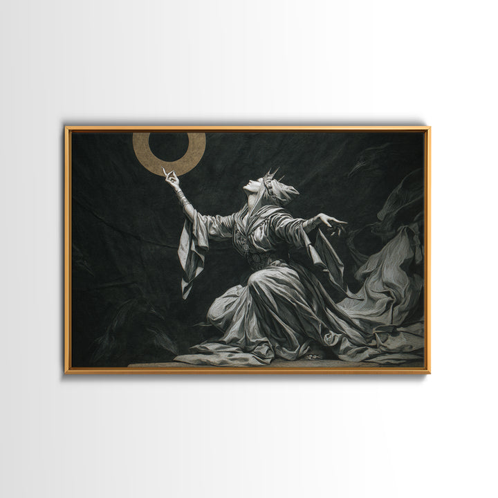 The Moon Priestess, Expressionist Nightmare Art, Landscape Wall Art, Dark Halloween Decor, Framed Canvas Print, Halloween Wall Art