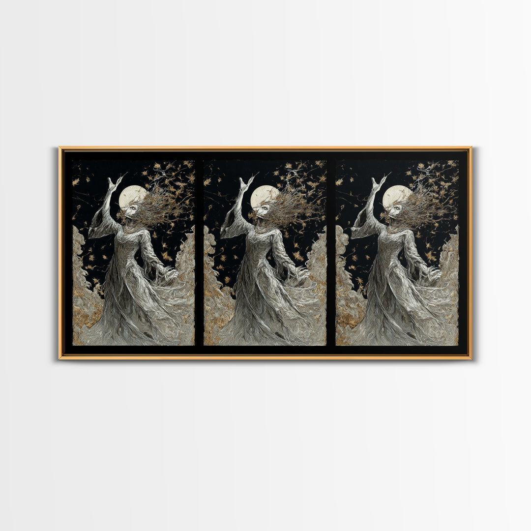The Moon Priestess, Grotesque Carnival Art, Wide Panoramic Art, Macabre Wall Art, Framed Canvas Print, Halloween Wall Art, Halloween Decor