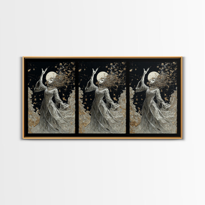 The Moon Priestess, Grotesque Carnival Art, Wide Panoramic Art, Macabre Wall Art, Framed Canvas Print, Halloween Wall Art, Halloween Decor