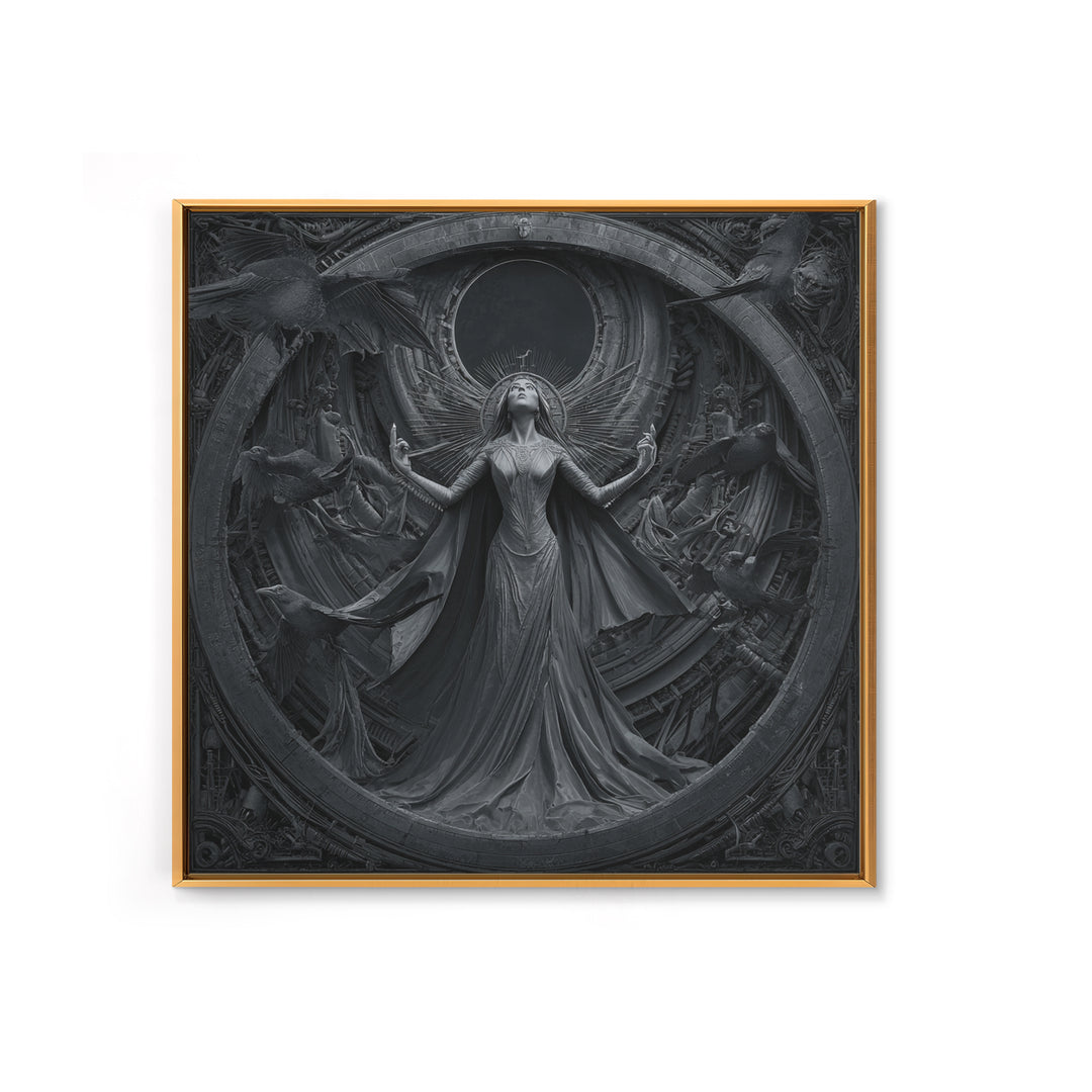 The Moon Priestess, Biomechanical Horror Art, Square Wall Art, Macabre Wall Art, Framed Canvas Print, Halloween Wall Art, Dark Fantasy Art