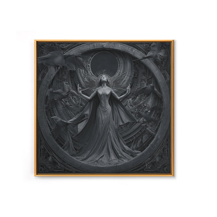 The Moon Priestess, Biomechanical Horror Art, Square Wall Art, Macabre Wall Art, Framed Canvas Print, Halloween Wall Art, Dark Fantasy Art