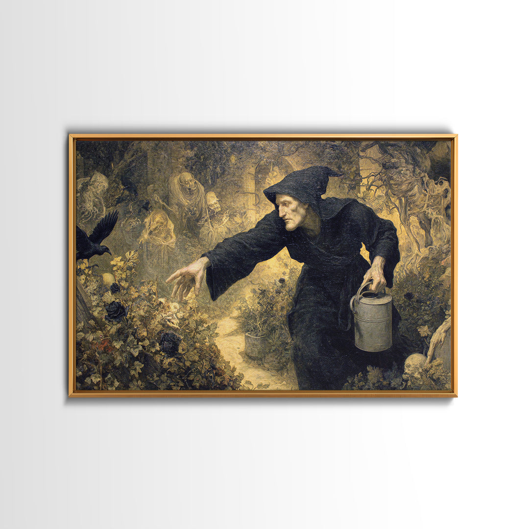The Graveyard Gardener, Medieval Grotesque Art, Landscape Wall Art, Gothic Horror Wall Art, Canvas Print, Halloween Wall Art